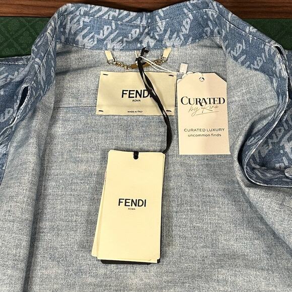 Fendi Denim Short Sleeve Button Up Shirt Blue Size 40 NWT - Picture 3 of 8